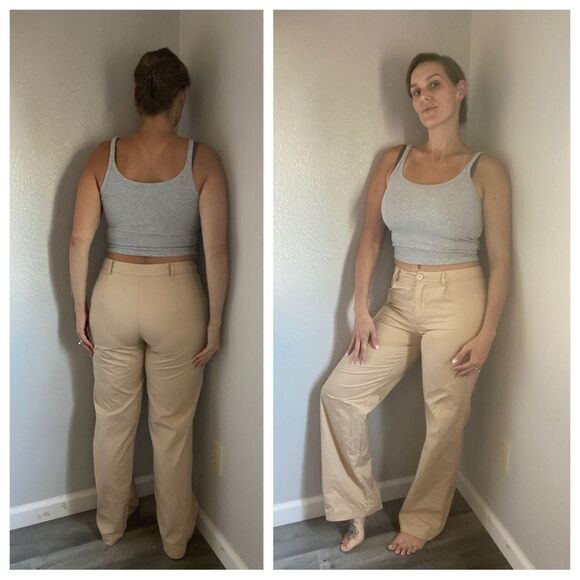 Princess Polly High Rise Pants US 8 Minimalist Neutral Tan - Picture 1 of 11